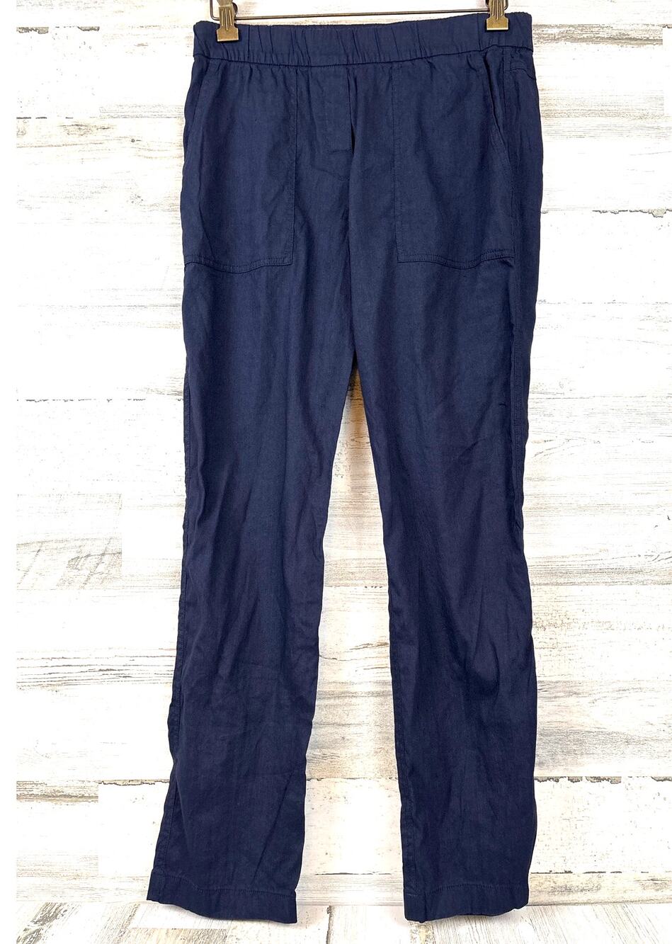 Theory Northsound Womens 4 Navy Blue Linen Blend Elastic Waist Casual Pants NWT